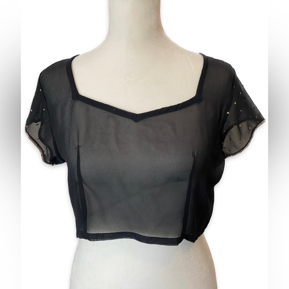 Sheer Black Sequin Crop Top